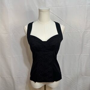 Y2K 2b Bebe Black Corset Tank Top Zip Back Strappy Cutout Small